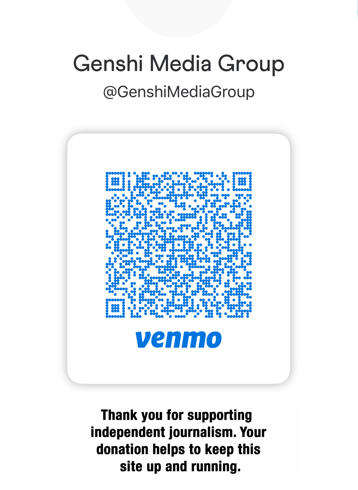 Venmo donation QR code for Genshi Media Group (@GenshiMediaGroup)